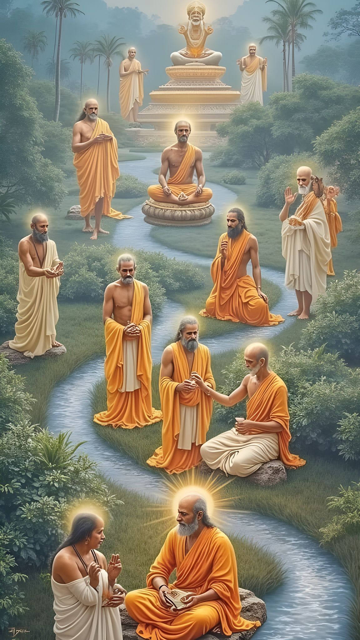 Ancient Indian Sages in Radiant Bodies, Elegantly Illustrate...
