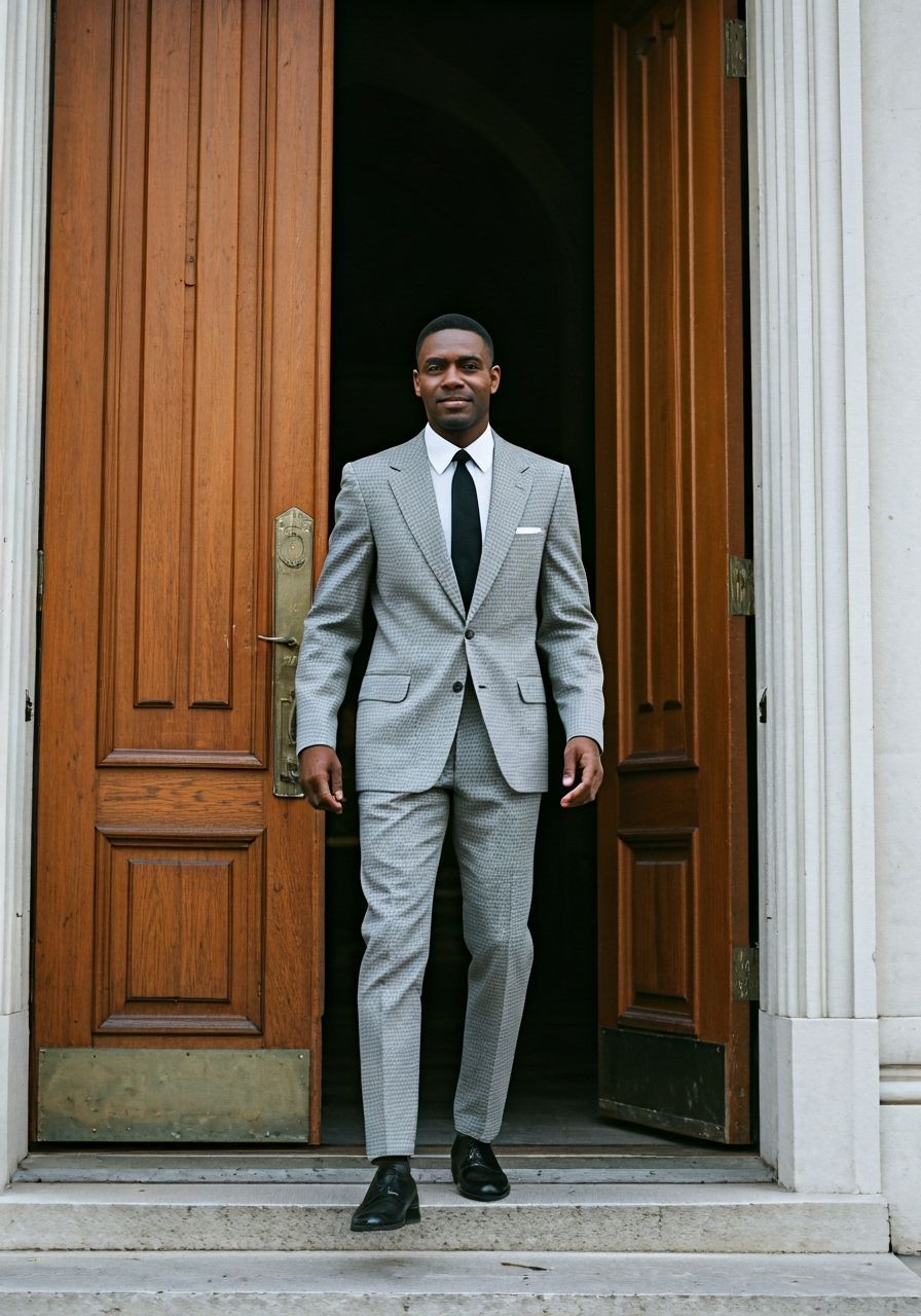 Stylish Man in 1950s Suit Leaving Church