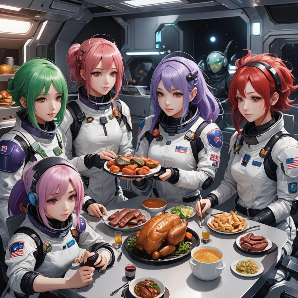 Anime Girls in Space Suits: Colorful 3D Feast