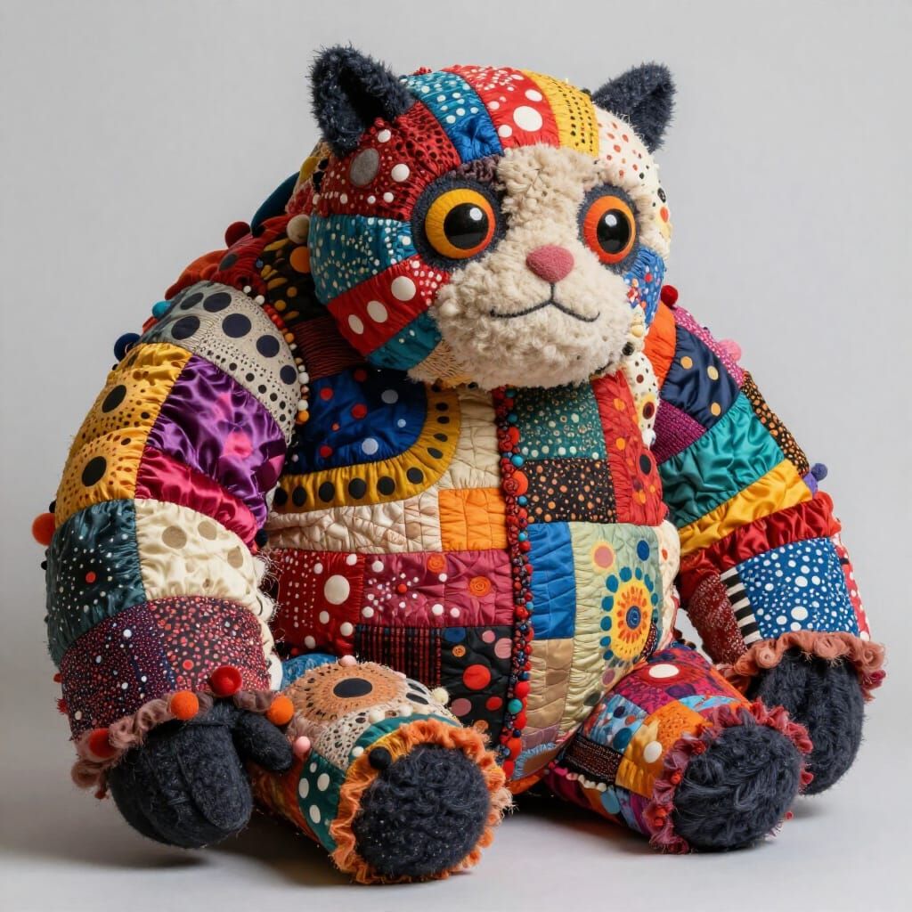 Whimsical Folk Art Monster of Silk and Wool