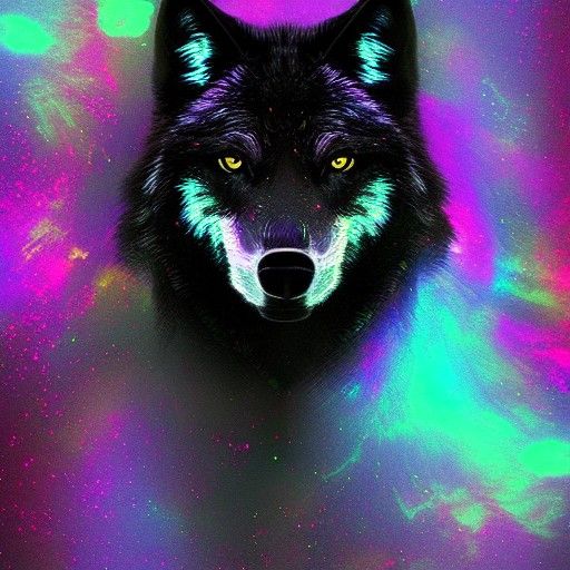 Black Wolf in Holographic Astral Illustration