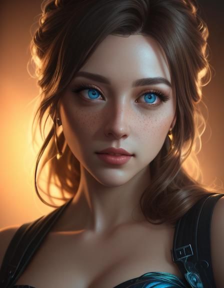 Blue-Eyed Woman in Art Nouveau Portrait