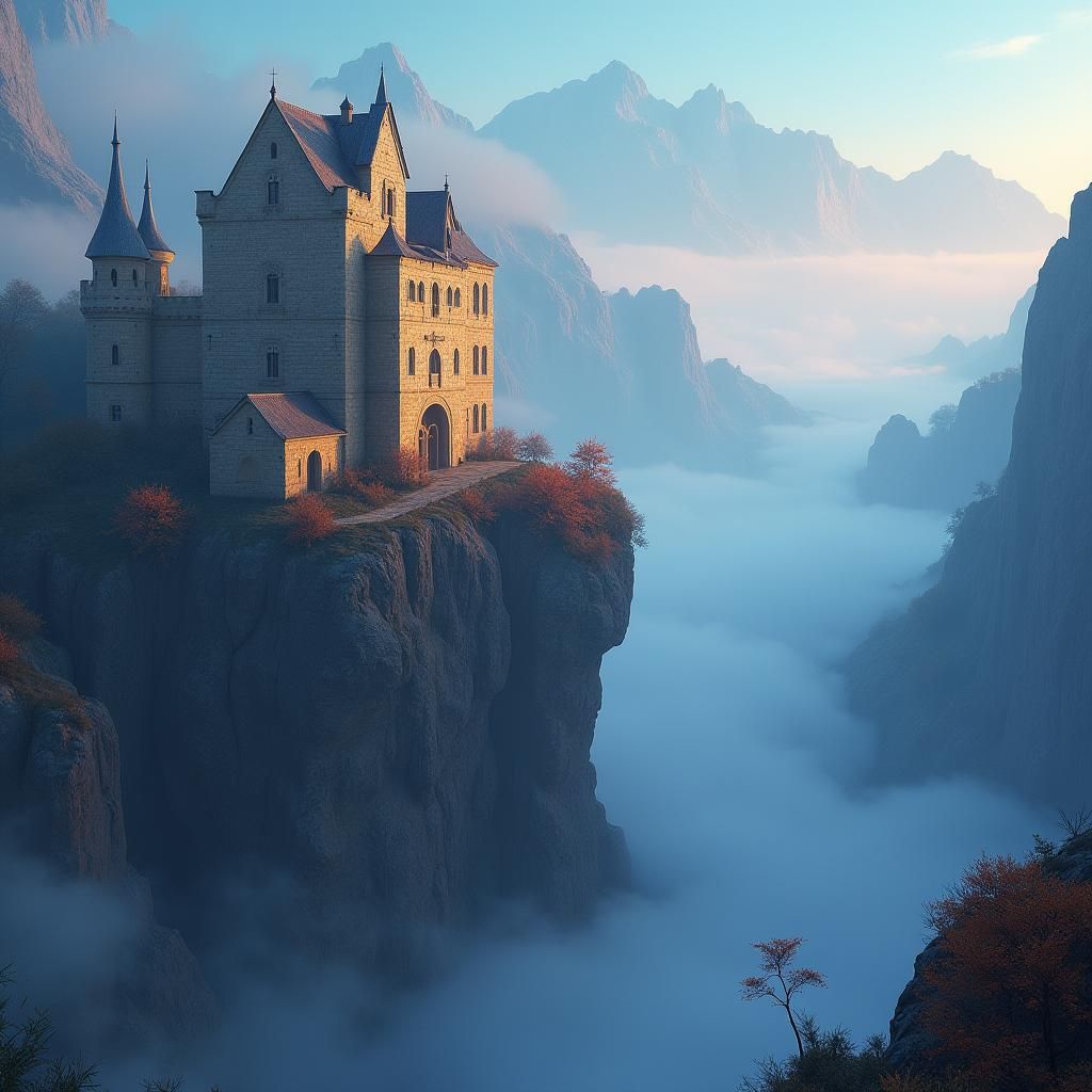 Medieval Castle Overlooking Misty Valley: Matte Painting
