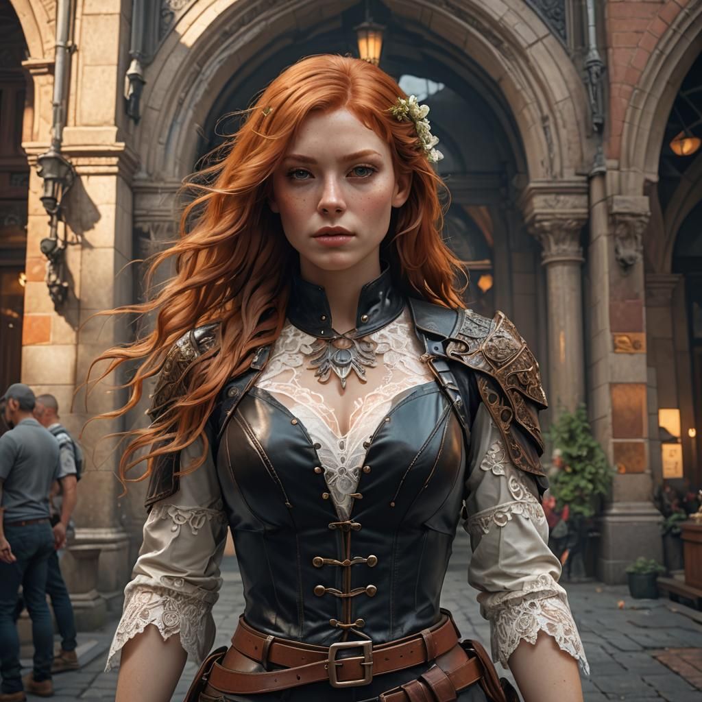 Ginger Haired Girl in Leather and Lace