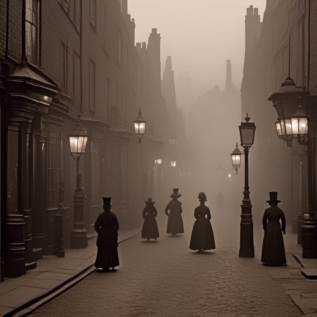Misty London Street Scene in Dark Fantasy Style