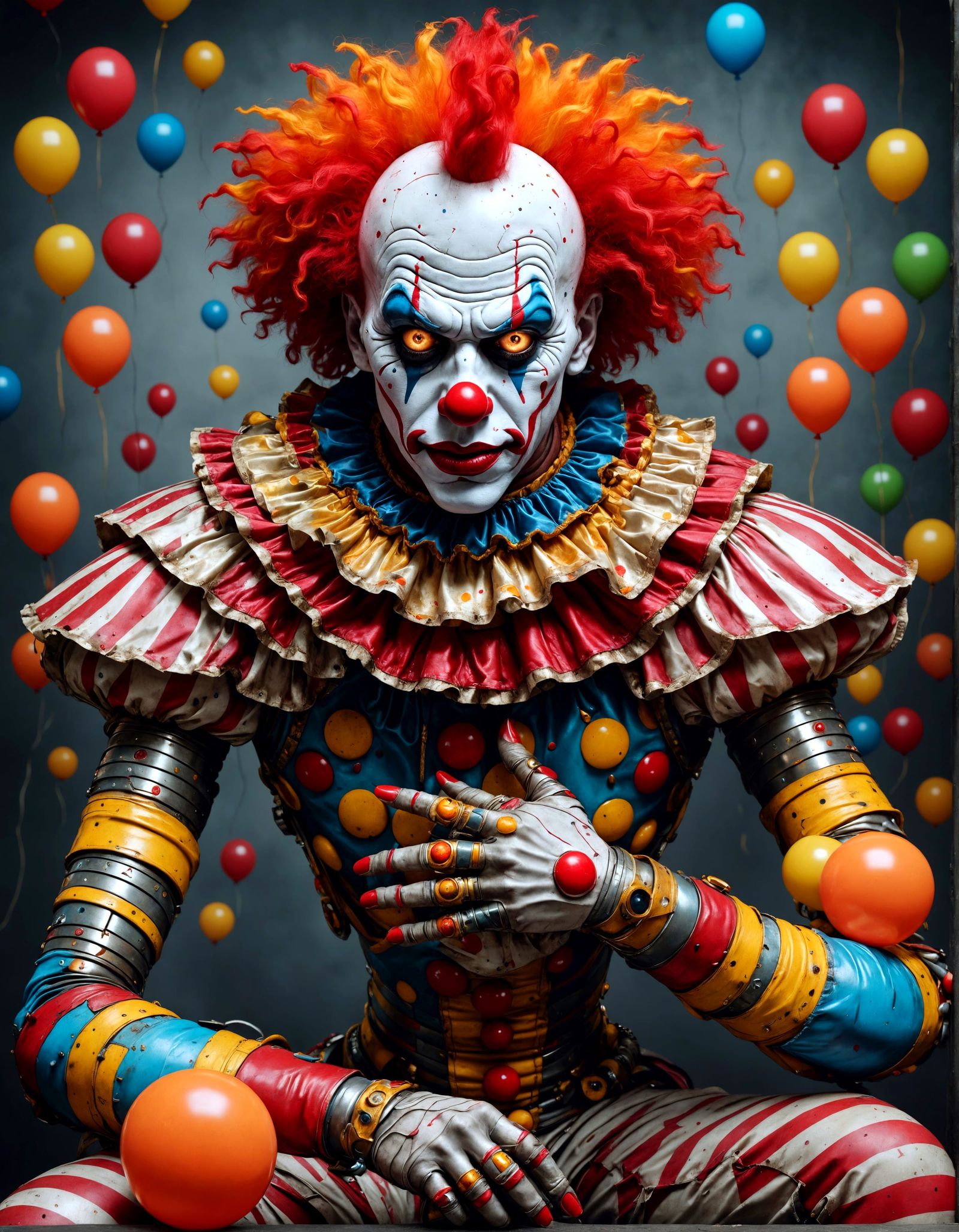 Surreal Cyborg Clown Portrait with Caterpillar