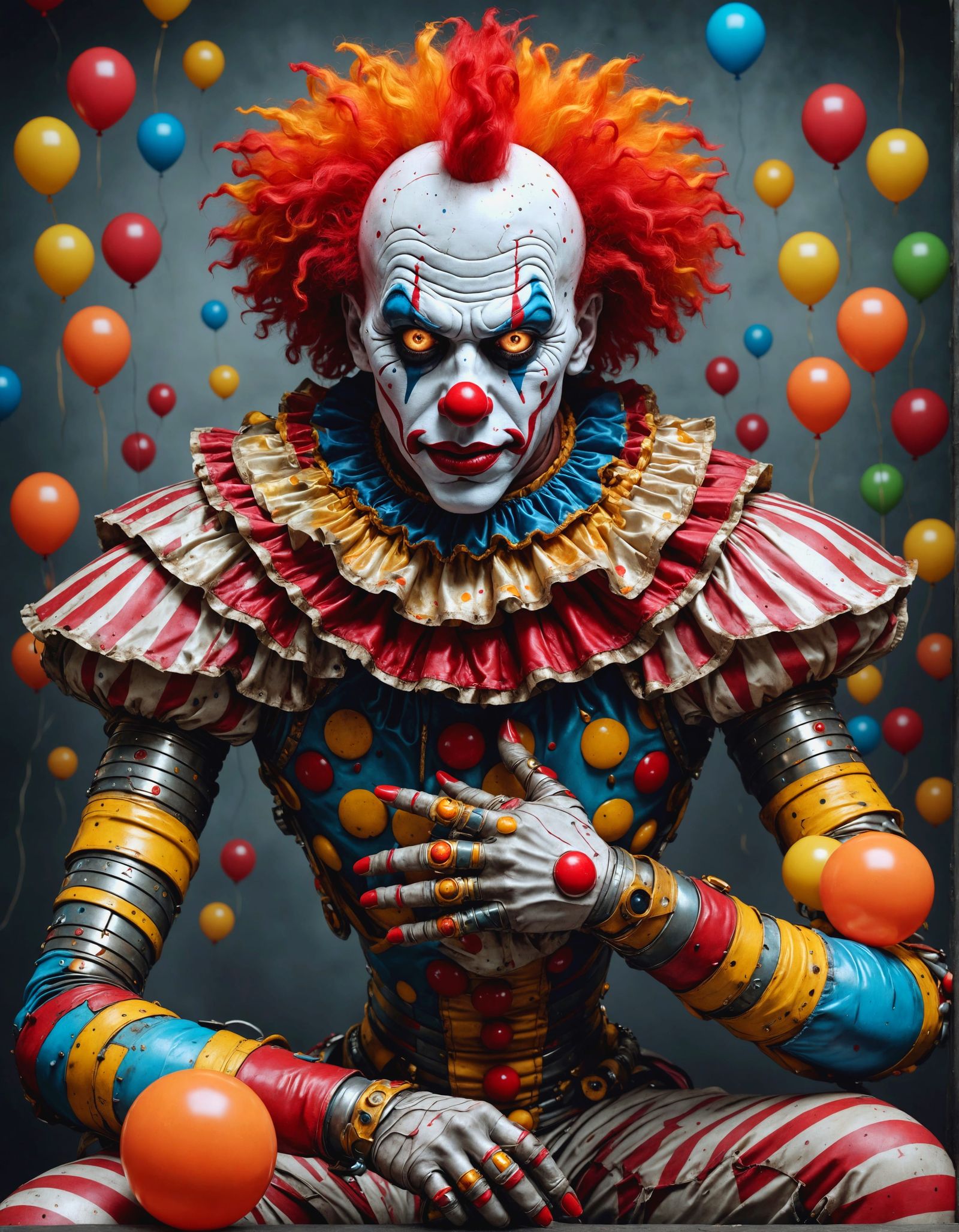 Surreal Cyborg Clown with Caterpillar, Futuristic Art