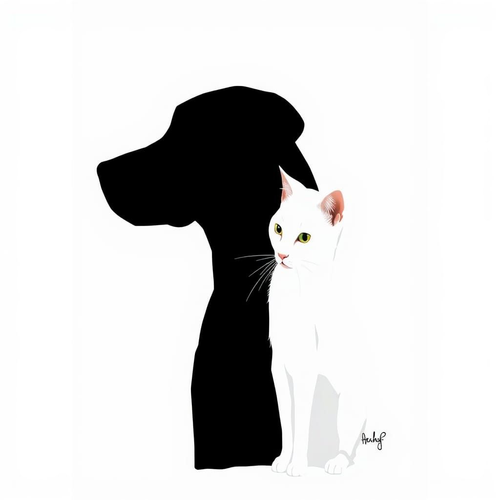 Monochrome Silhouette Portrait of Dog and Cat