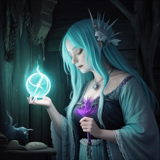 Sea Hag Casting an Underwater Spell