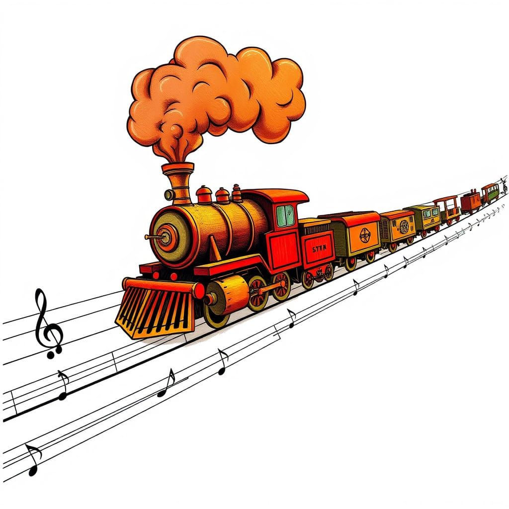 Stylized Sheet Music Train Chugs Along