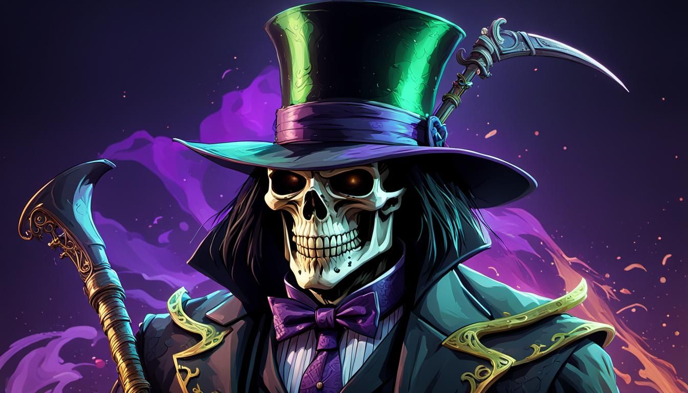 Grim Reaper Portrait in Opulent Splash Art Style