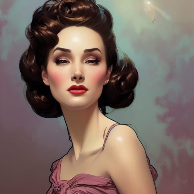 Brunette with Beehive Hairstyle: Detailed Portrait