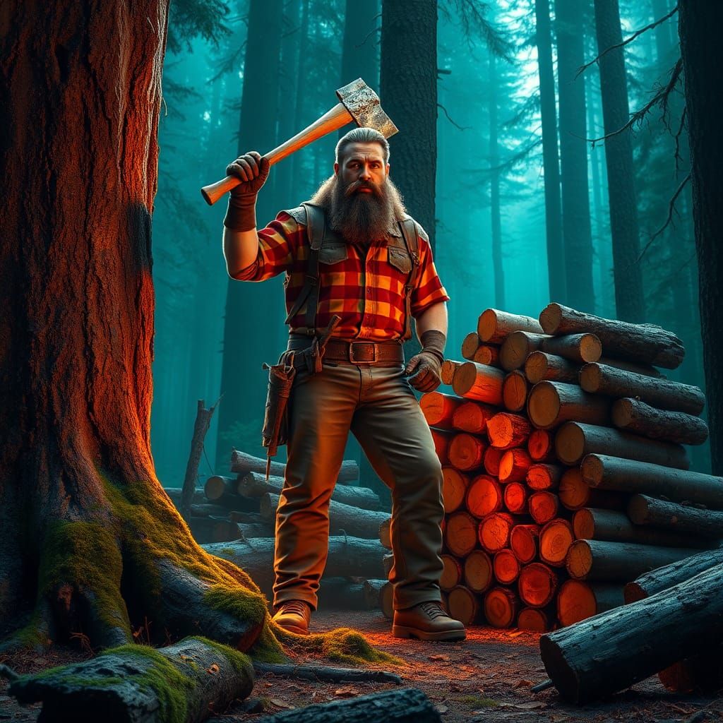 Lumberjack with Axe in Mystical Forest