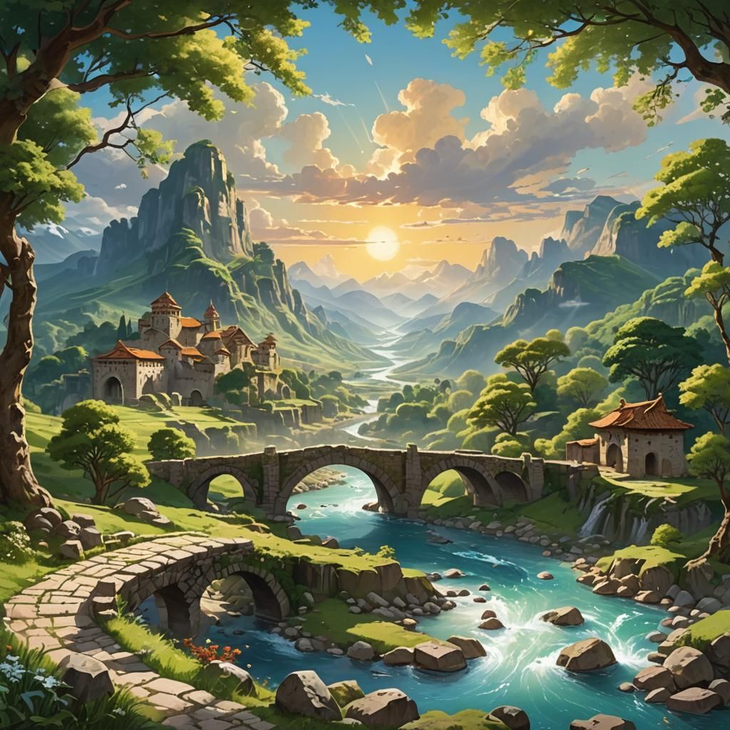 Enchanted Valley with Mythical Creatures