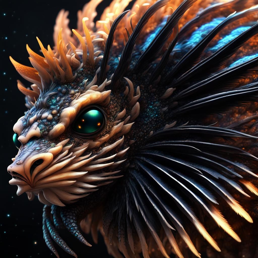 Sleeping Winged Lion Dragon Fish in Fantasycore Style