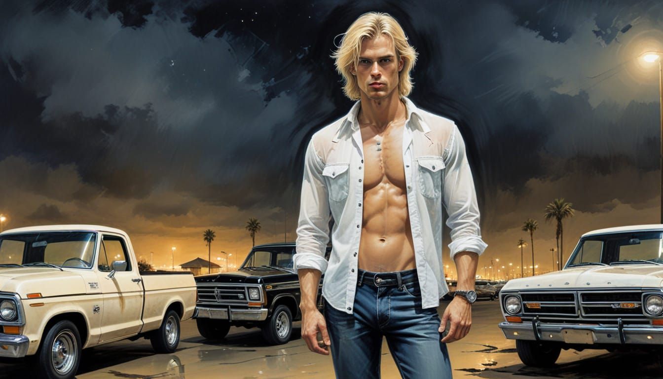 Handsome Stranger Illuminated by Nighttime Beach