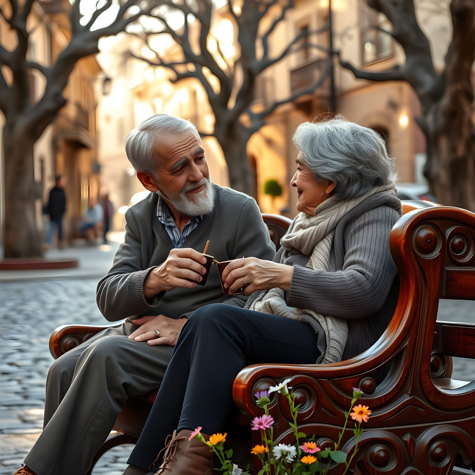 Sitting in Serene Harmony, an Elderly Couple's Quiet Moment