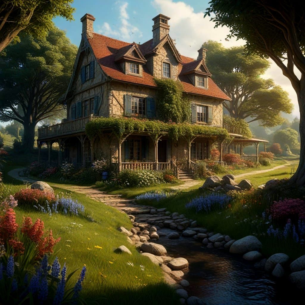 Vibrant Spring Wonderland with Whimsical Village