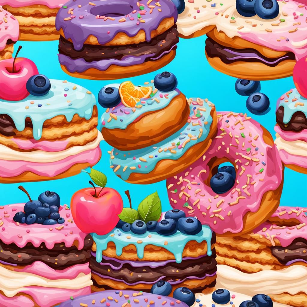 Realistic Stack of Colorful Desserts and Treats