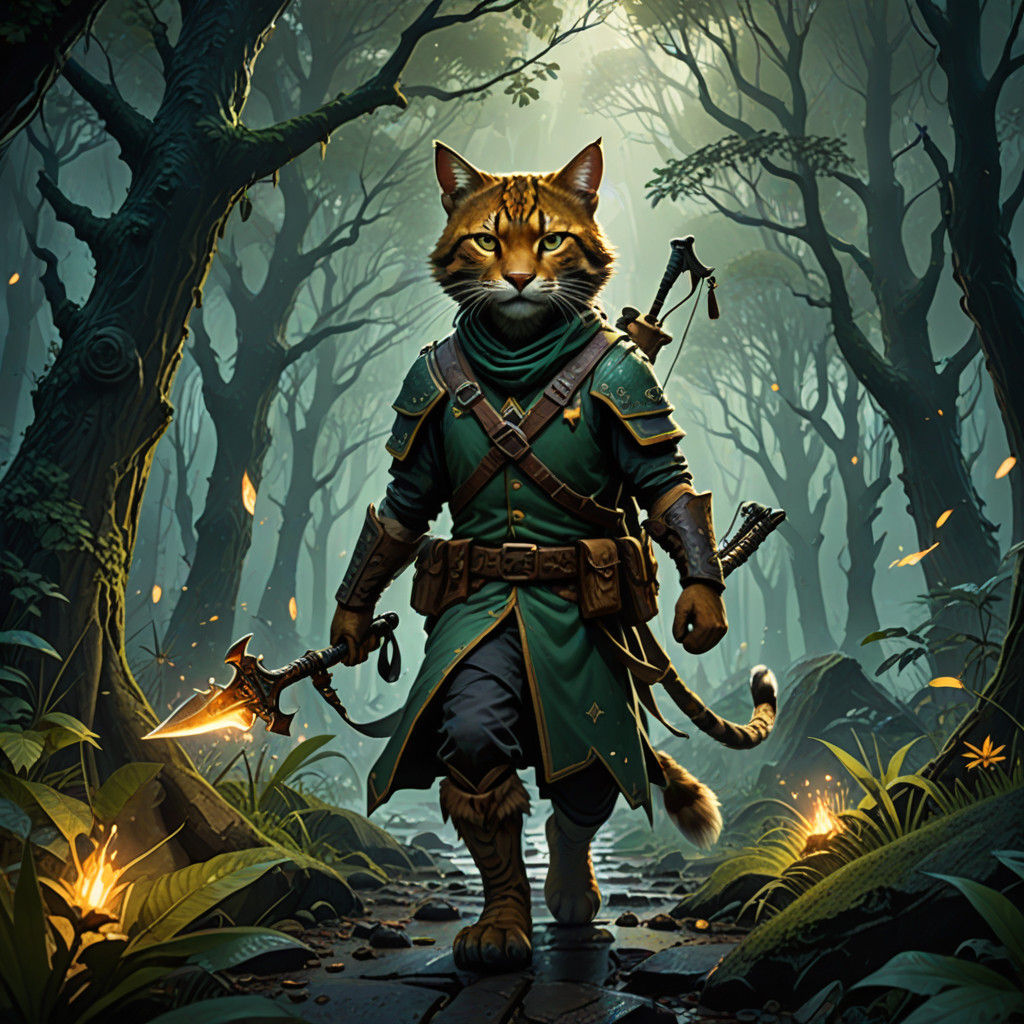 Surreal Tabaxi Scout Embarks on Stealthy Quest Through Encha...