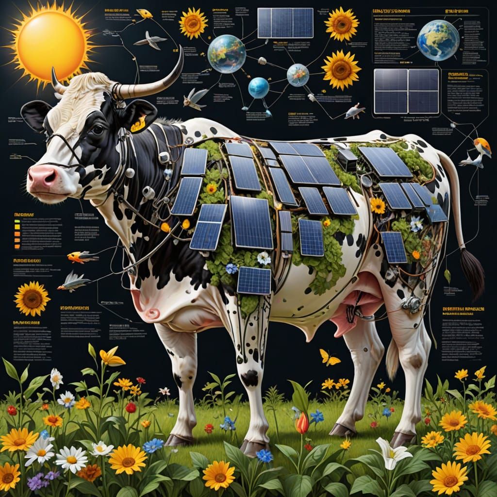Surreal Solarpunk Cow Revolutionizes Sustainable Dairy