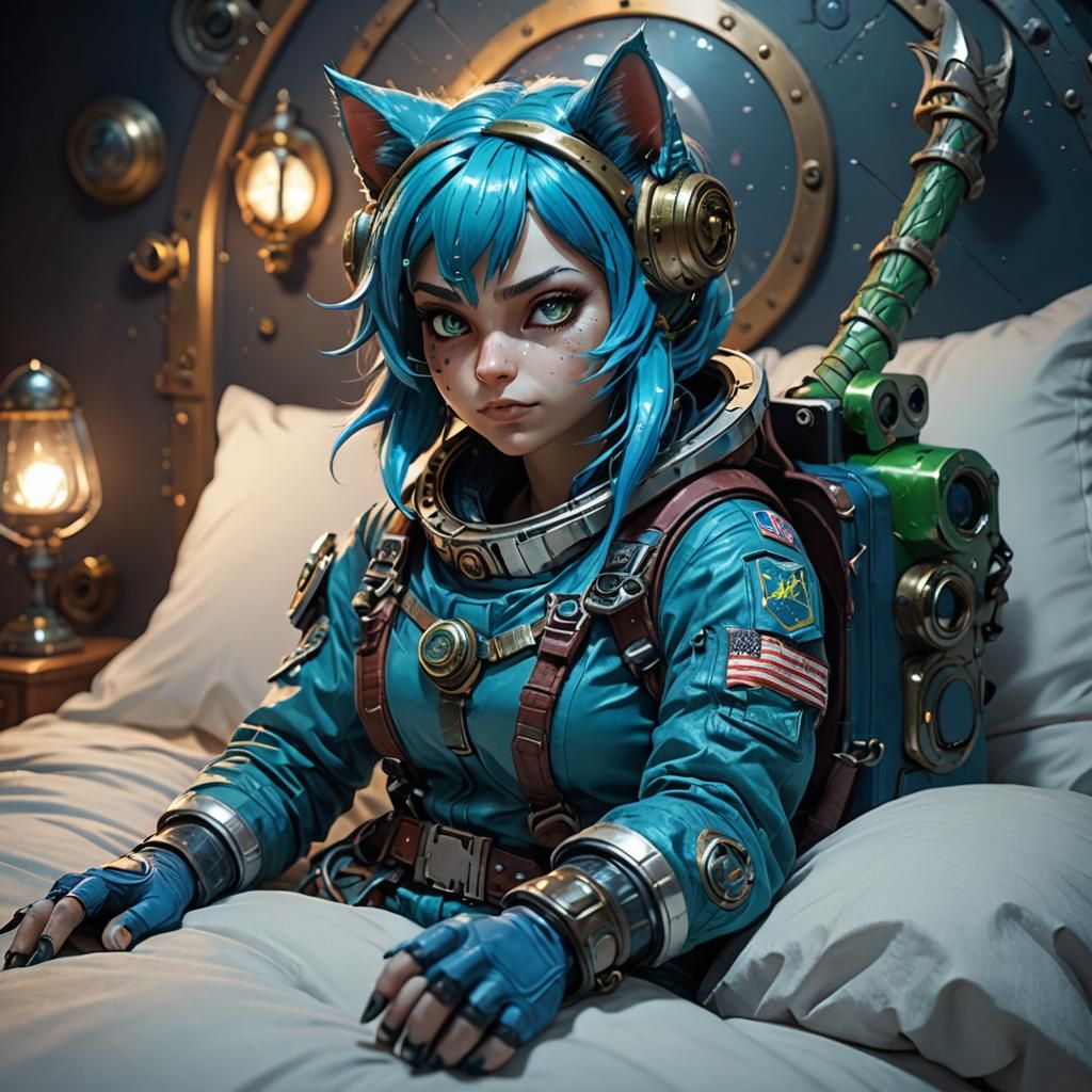Cosmonaut Catgirl Sleeps: Dark Fantasy Sci-Fi Art