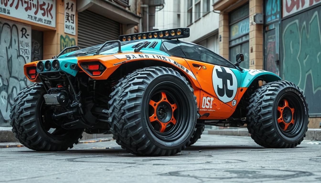 Cyberpunk Buggy with Japanese Tech in Graffiti Street