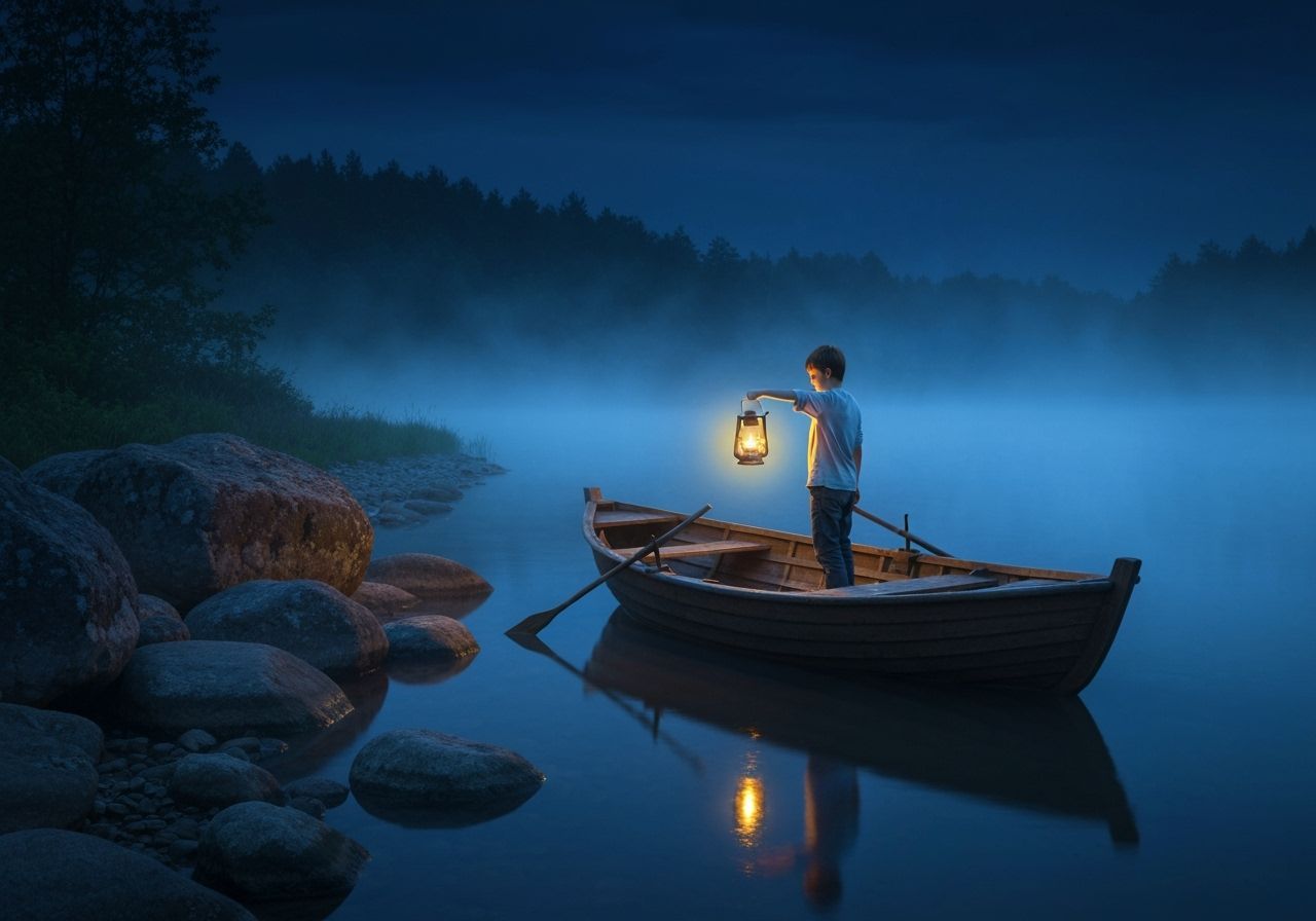 Magical Lantern Lit Boat Ride Oil Painting