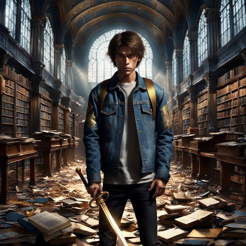 Boy with Sword in Abandoned Library: Digital Matte Painting