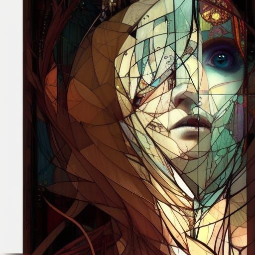 Stained Glass Dark Fantasy Warrior in Supermarket