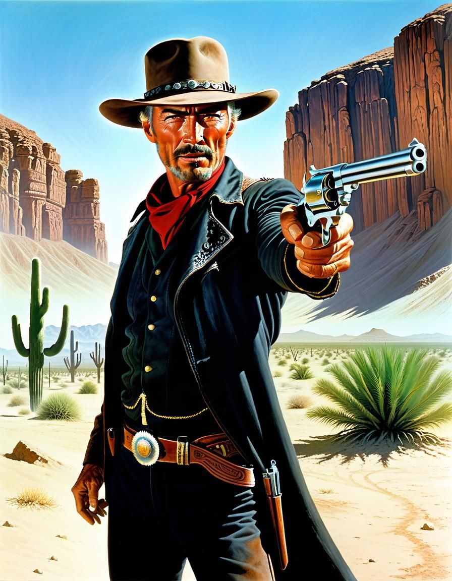 Lee Van Cleef as Gunslinger in Desert Standoff