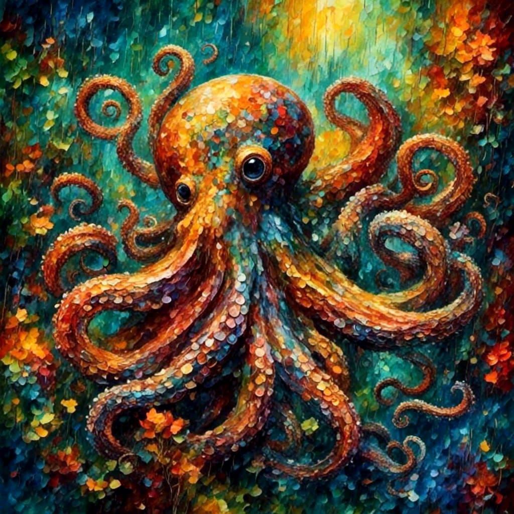 Surreal Octopus in a Dreamlike Underwater Scene