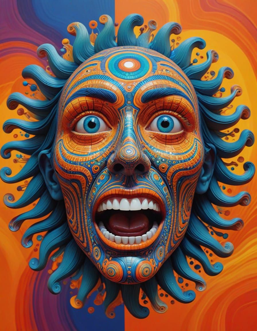 Surreal Face with Hypnotic Concentric Circles in Psychedelic...