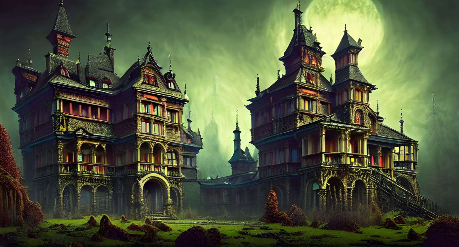 Sinister Haunted Castle: Hyperdetailed Digital Painting