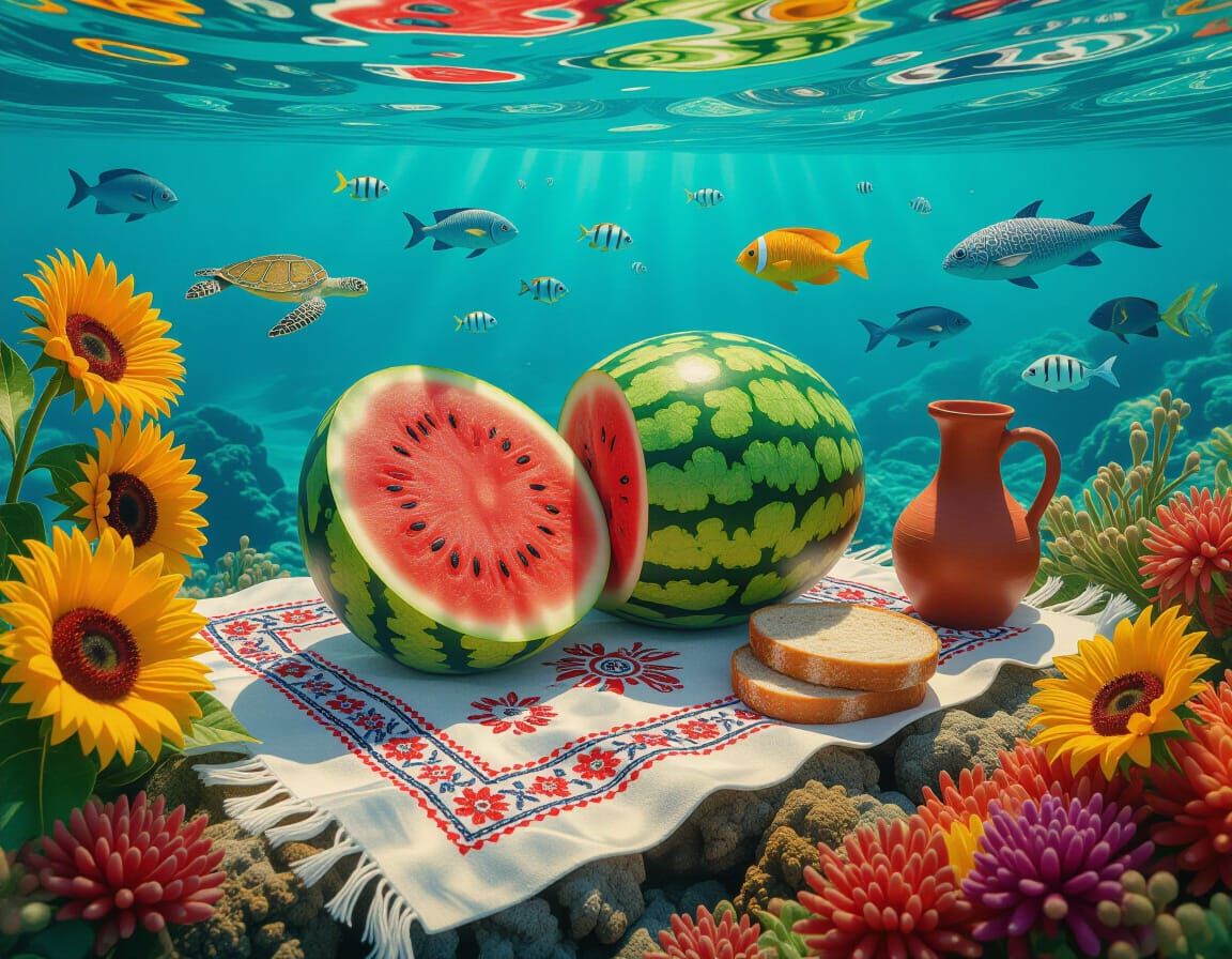 Underwater Watermelon with Ukrainian Elements
