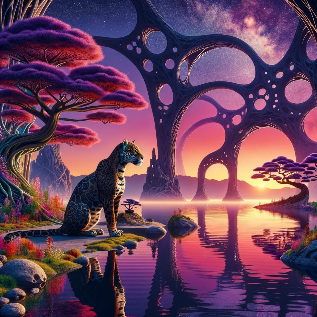 Elegant Jaguar in a Sunset Landscape