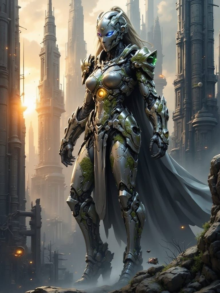 Ancient Golem Guards Futuristic City