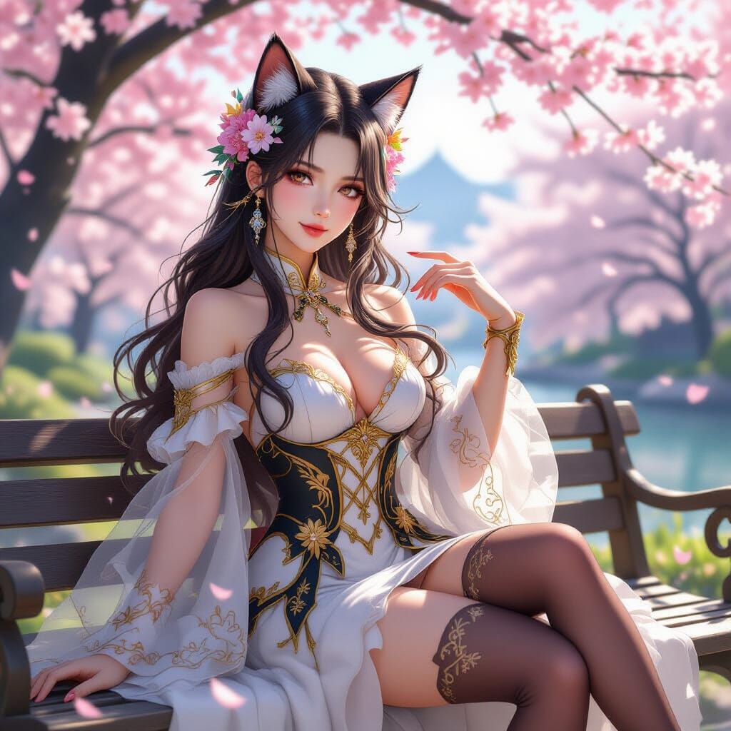 Fantasy Character in Floral Garden Digital Painting