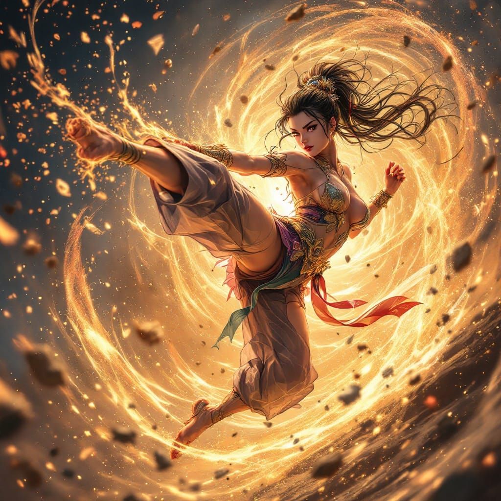 Martial Artist Goddess Unleashes Radiant Fury