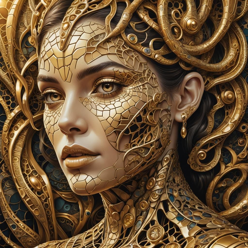 Lady and Reptile Monster in Retro-Futuristic Style