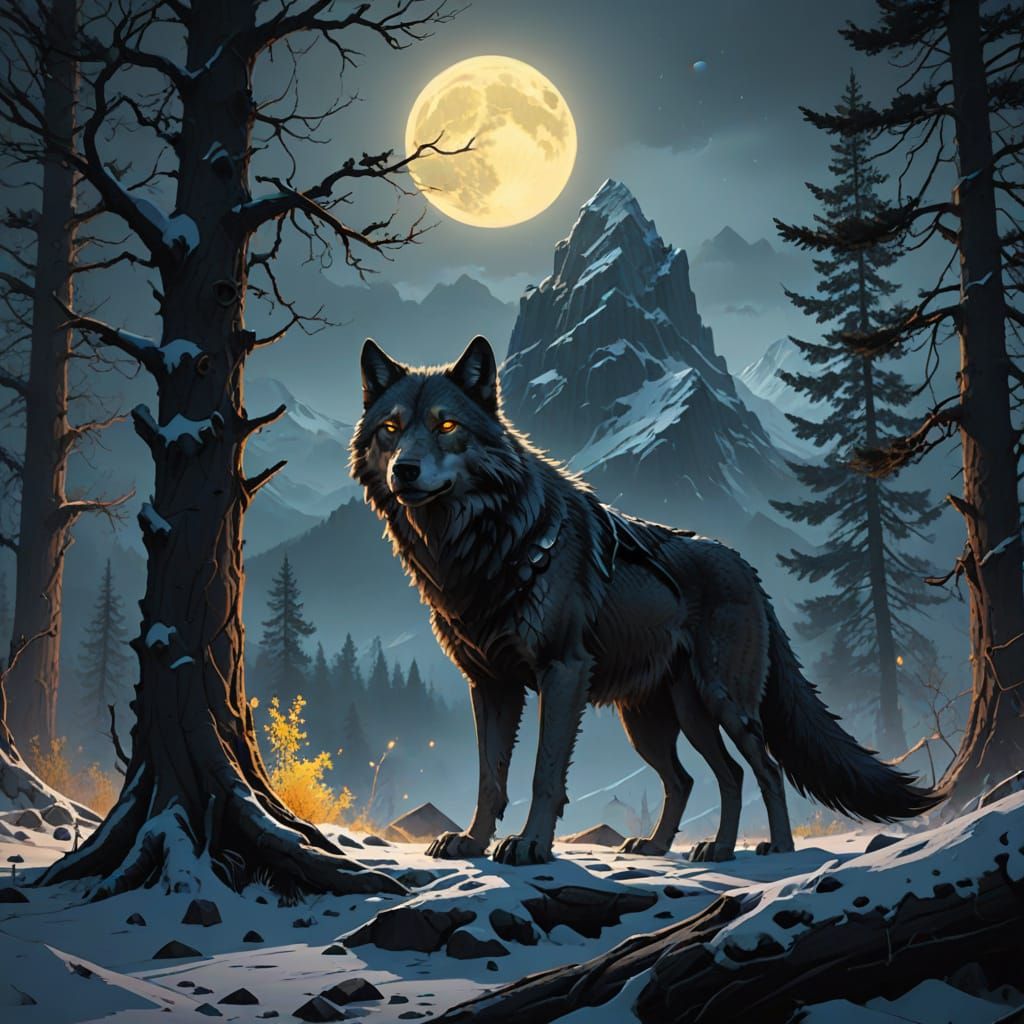 Regal Wolf Guardians a Mysterious Mountain Portal