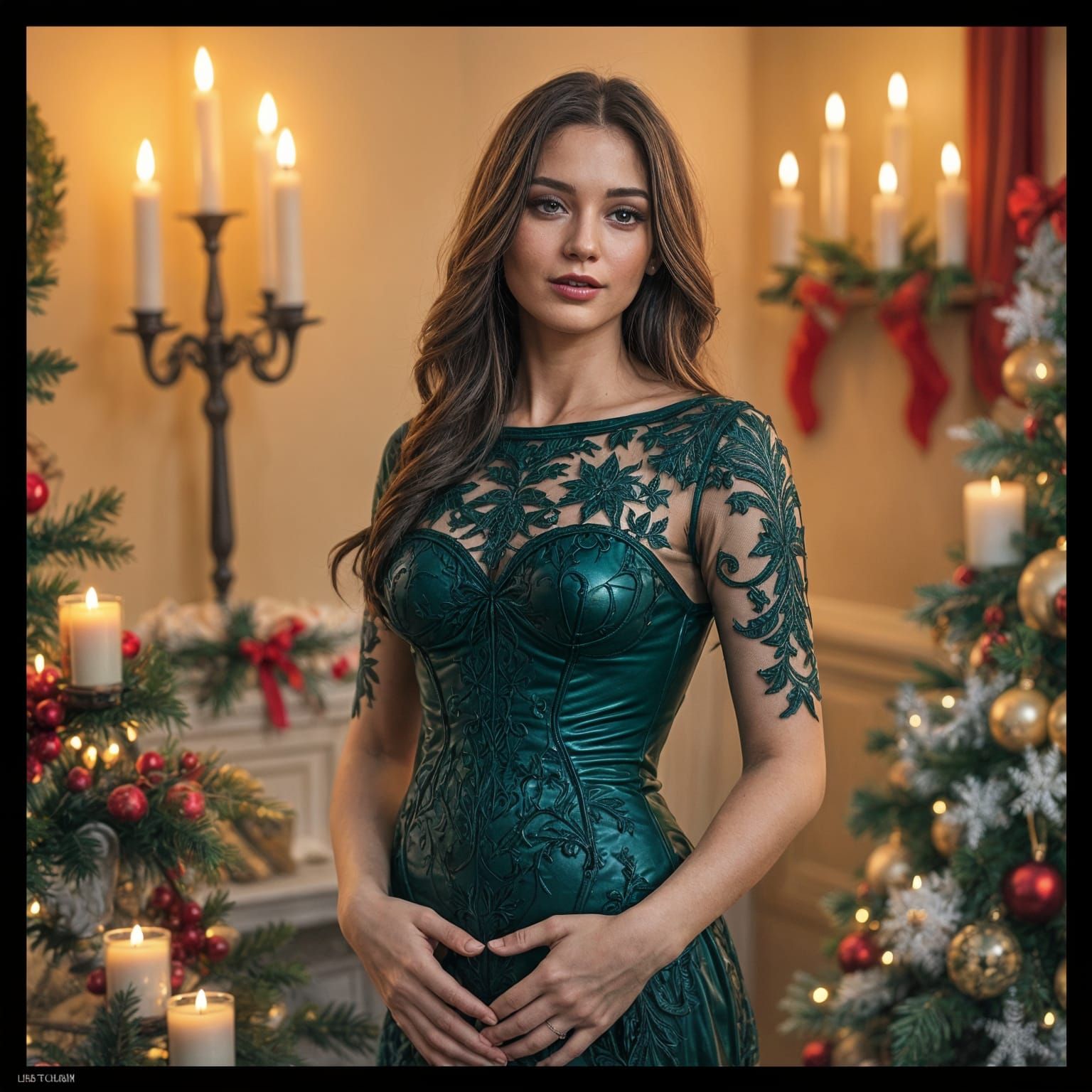 Elegant Christmas Goddess in Latex Beauty