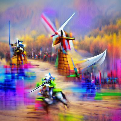 Psychedelic Windmills Jousting: Abstract Oil Painting