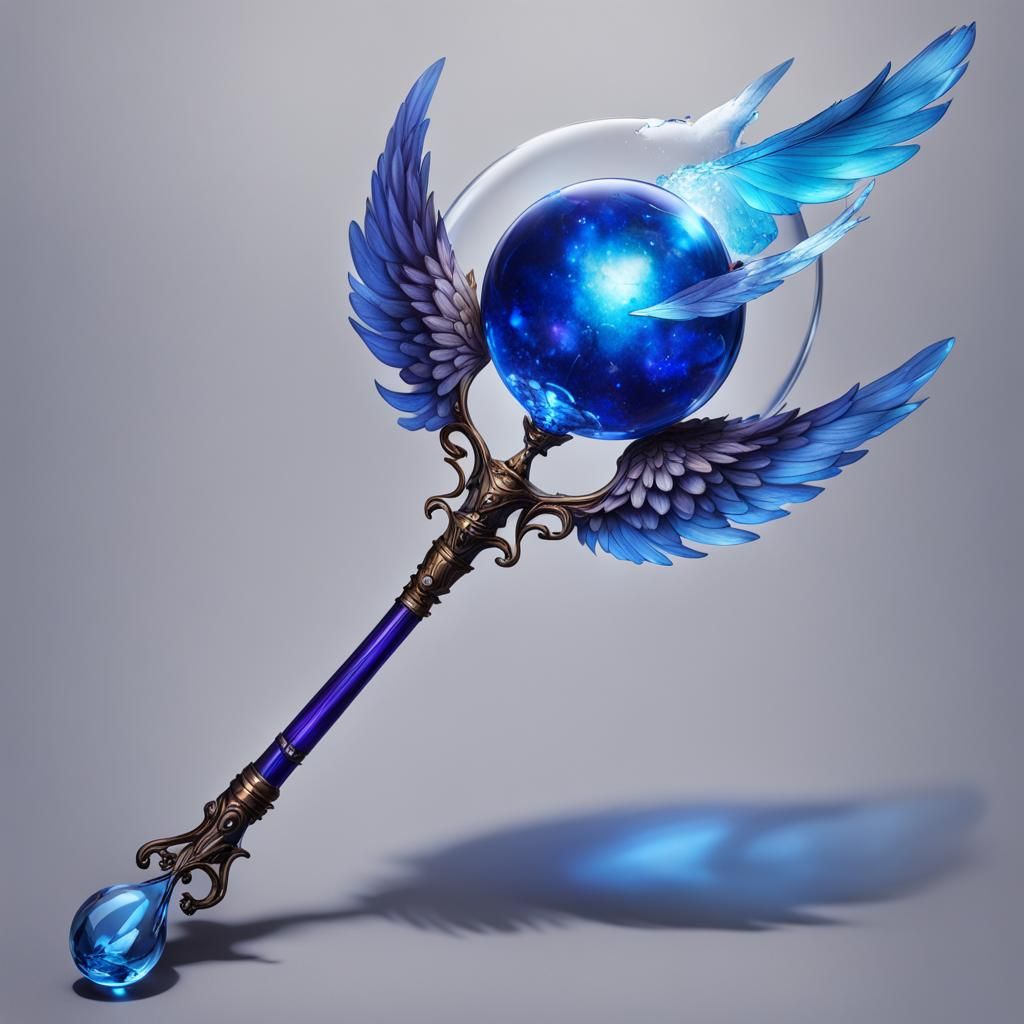 Sapphire Magic Wand with Hawk Wings