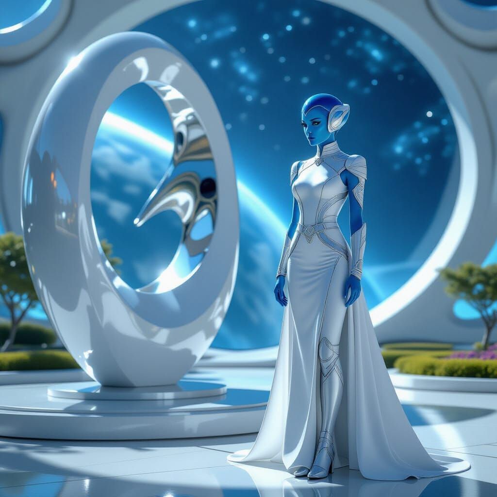 Photorealistic Arcturian Pilot in Futuristic Spaceship