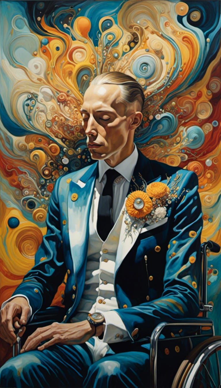 Expressive Watercolor Portrait of Man in Wheelchair