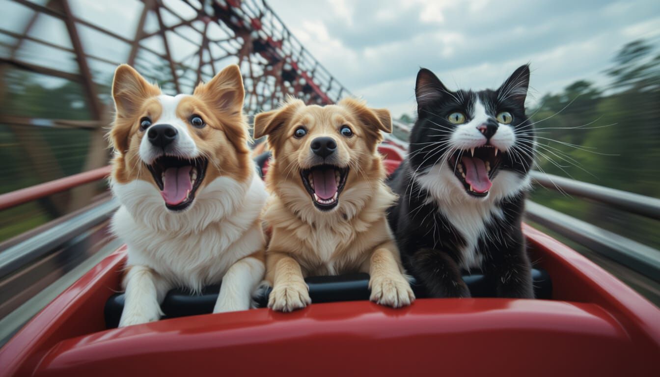 Pets Terrified on High-Speed Rollercoaster Ride