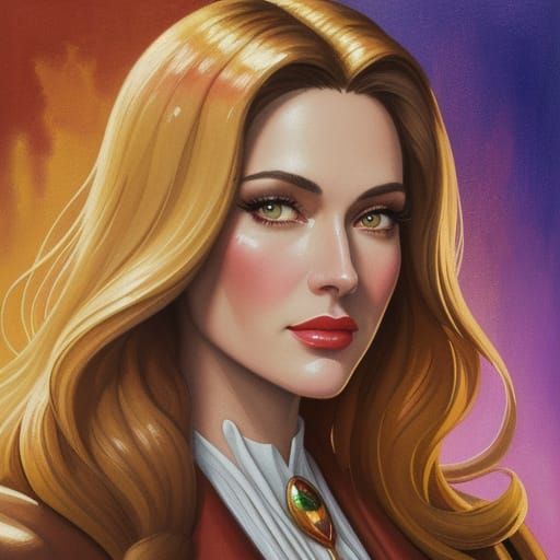 1940s Model with Faberge Face, in Neo-Impressionism Style