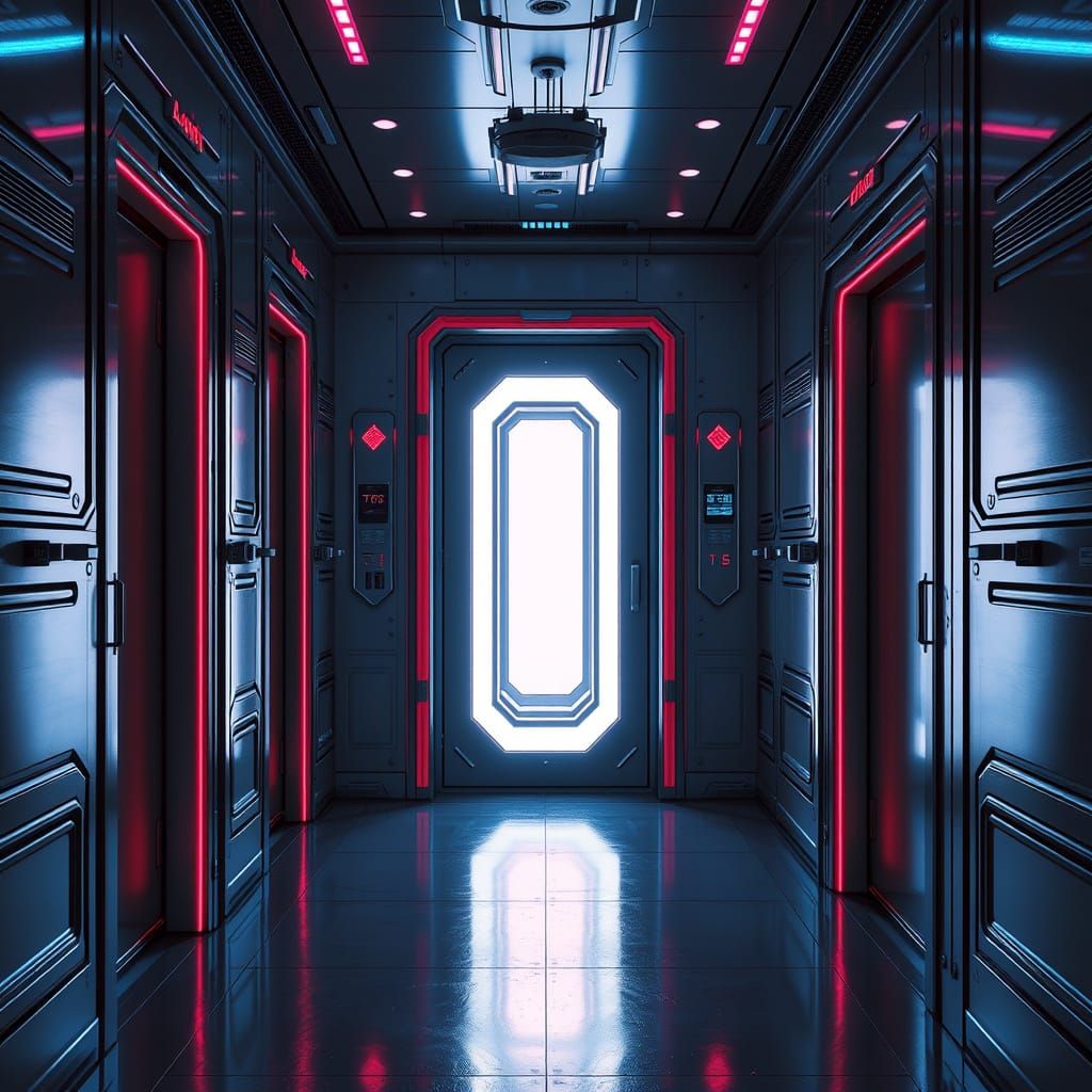 Cyberpunk Doors in Futuristic Apartment