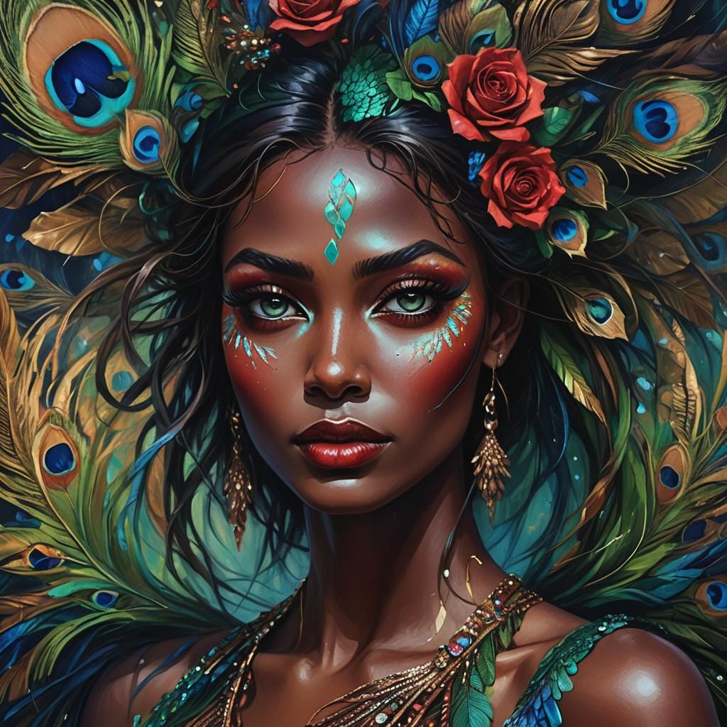 Fantasy Woman with Rainbow Skin in Oil Painting Style